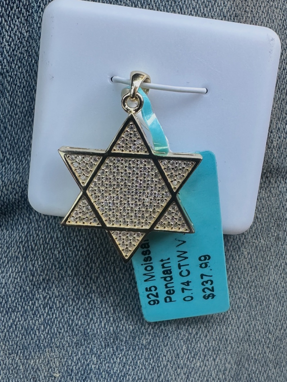Sterling Silver Gold-Tone Star of David Pendant with Clear Stones